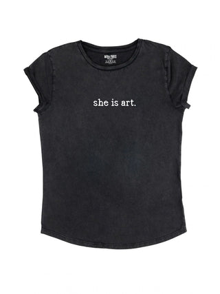 T-shirt Roll Up Brodé "She is Art"