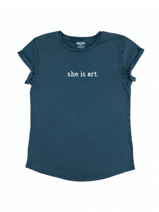 T-shirt Roll Up Brodé "She is Art"