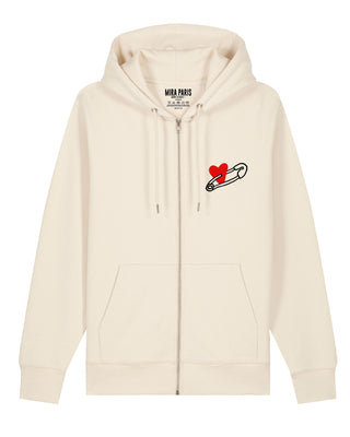 Hoodie à Zip Brodé "Coeur Pins"