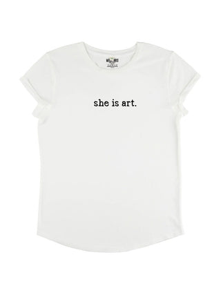 T-shirt Roll Up Brodé "She is Art"