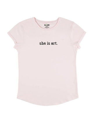 T-shirt Roll Up Brodé "She is Art"