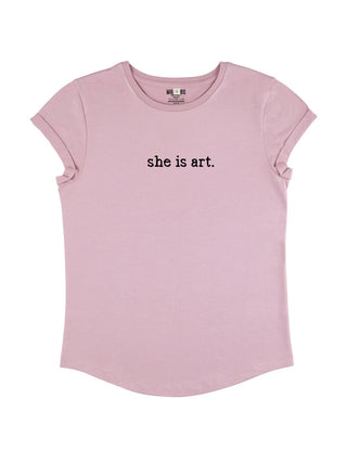 T-shirt Roll Up Brodé "She is Art"