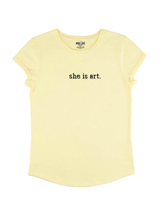 T-shirt Roll Up Brodé "She is Art"