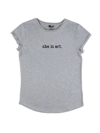 T-shirt Roll Up Brodé "She is Art"