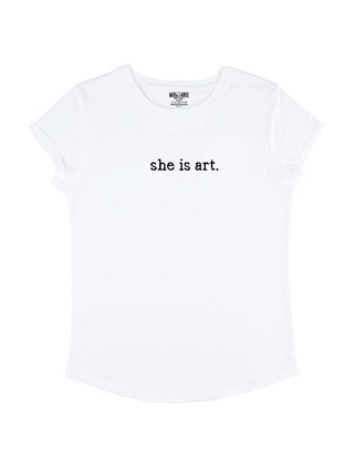 T-shirt Roll Up Brodé "She is Art"