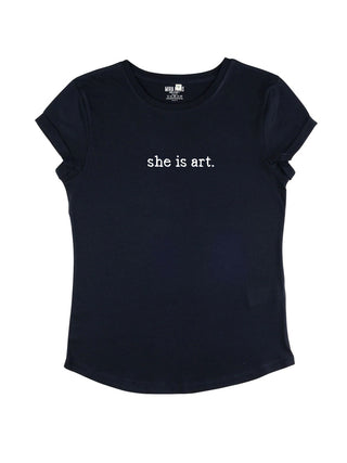 T-shirt Roll Up Brodé "She is Art"