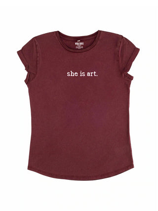 T-shirt Roll Up Brodé "She is Art"