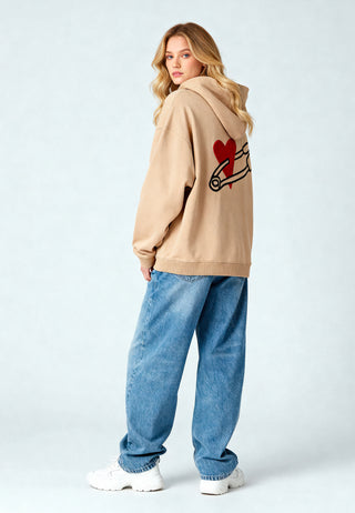 Hoodie Oversize Brodé "Coeur Pins"