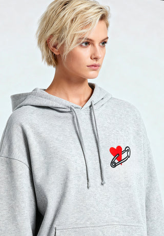 Hoodie Oversize Brodé "Coeur Pins"
