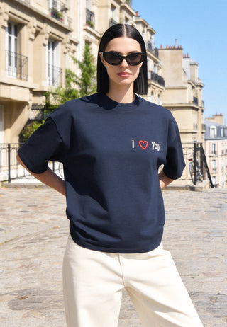 T-shirt Boxy Brodé "I Love You"