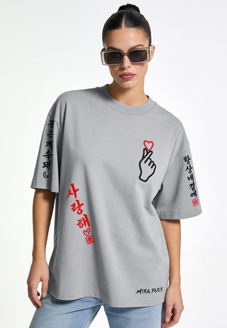 T-shirt Boxy Brodé "Saranghae"