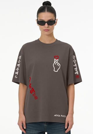 T-shirt Boxy Brodé "Saranghae"