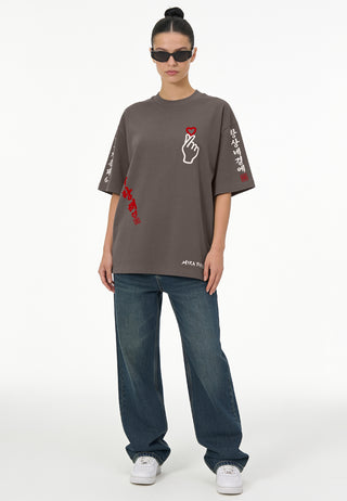T-shirt Boxy Brodé "Saranghae"