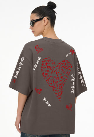 T-shirt Boxy Brodé "Saranghae"