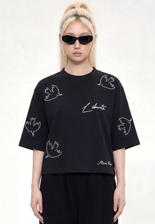 T-shirt Cropped Brodé "Liberté"