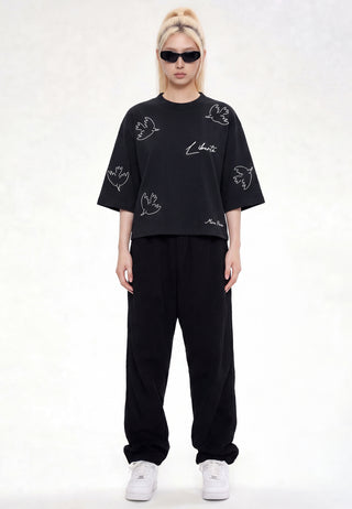 T-shirt Cropped Brodé "Liberté"