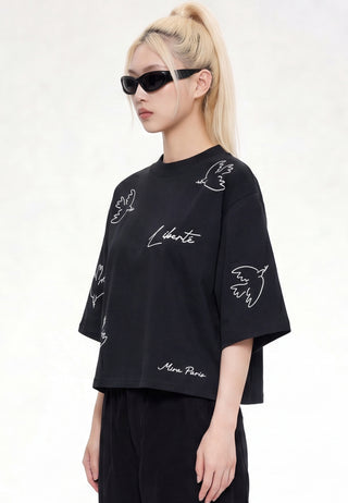 T-shirt Cropped Brodé "Liberté"