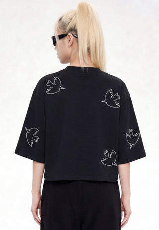 T-shirt Cropped Brodé "Liberté"