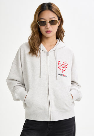 Hoodie Boxy à Zip Brodé "Sweetheart"