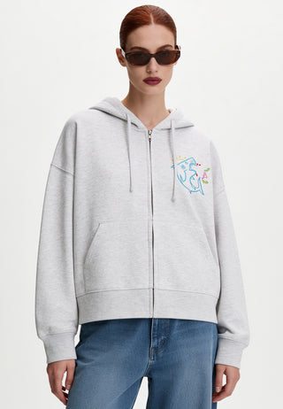 Hoodie Boxy à Zip Brodé "Shark"