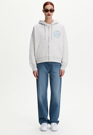 Hoodie Boxy à Zip Brodé "Shark"