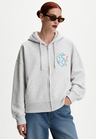 Hoodie Boxy à Zip Brodé "Shark"