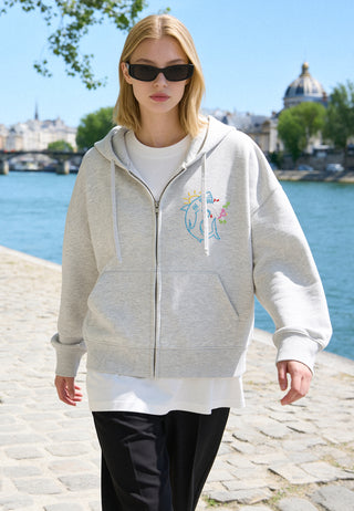 Hoodie Boxy à Zip Brodé "Shark"