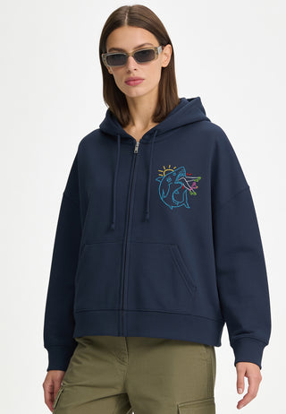 Hoodie Boxy à Zip Brodé "Shark"