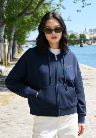 Hoodie Boxy à Zip Brodé "Shark"