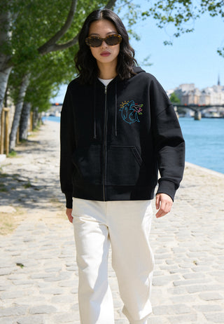 Hoodie Boxy à Zip Brodé "Shark"