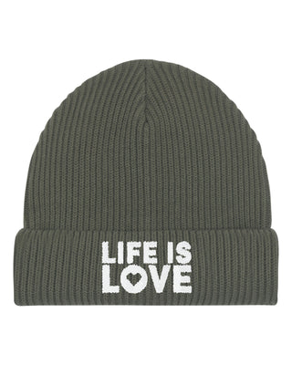 Beanie Fisherman Brodé "Life is Love"