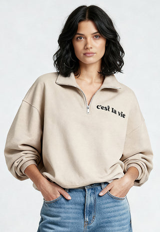 Sweatshirt à Zip Brodé "C'est La Vie"