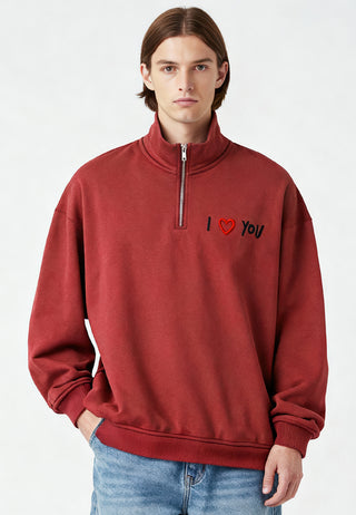 Sweatshirt à Zip Brodé "I Love You"