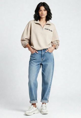 Sweatshirt à Zip Brodé "C'est La Vie"