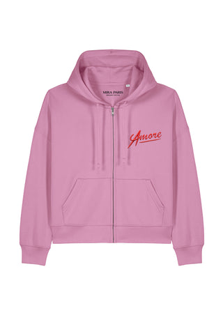 Hoodie Boxy à Zip Brodé "Amore"