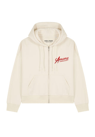 Hoodie Boxy à Zip Brodé "Amore"
