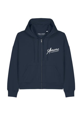 Hoodie Boxy à Zip Brodé "Amore"