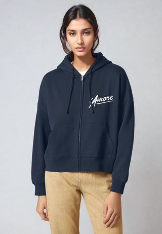 Cropped Hoodie à Zip Brodé "Amore"