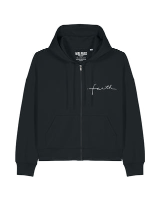 Cropped Hoodie à Zip Brodé "Faith" - Mira Paris