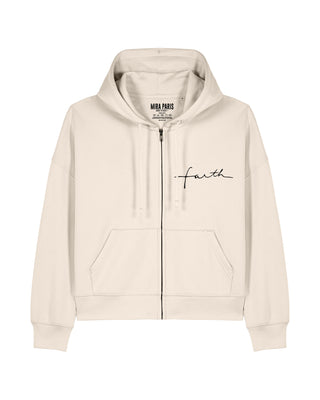 Cropped Hoodie à Zip Brodé "Faith" - Mira Paris