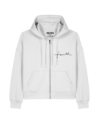 Cropped Hoodie à Zip Brodé "Faith" - Mira Paris