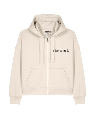 Cropped Hoodie à Zip Brodé "She Is Art" - Mira Paris