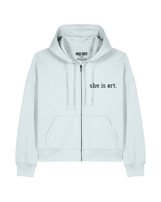 Cropped Hoodie à Zip Brodé "She Is Art" - Mira Paris