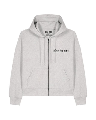 Cropped Hoodie à Zip Brodé "She Is Art" - Mira Paris