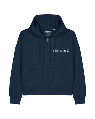 Cropped Hoodie à Zip Brodé "She Is Art" - Mira Paris