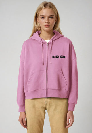 Cropped Hoodie à Zip Brodé "French Accent"