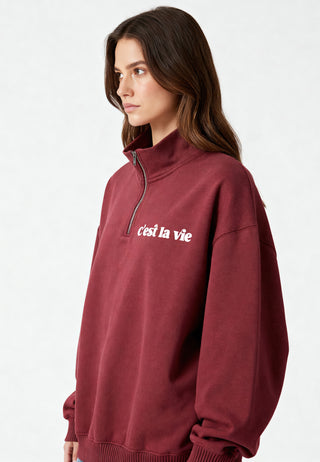 Sweatshirt à Zip Brodé "C'est La Vie"
