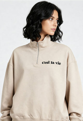 Sweatshirt à Zip Brodé "C'est La Vie"