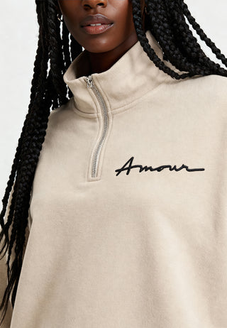 Sweatshirt à Zip Brodé "Amour"