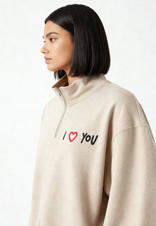 Sweatshirt à Zip Brodé "I Love You"